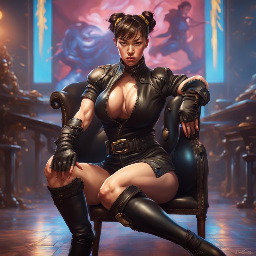 Chun Li in Leather Plays Mastermind: Hyperrealistic Art