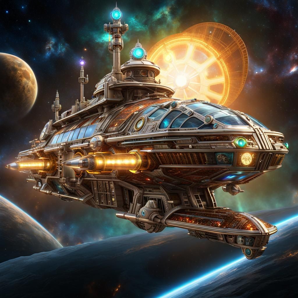 Steampunk Crystal Starship in Space
