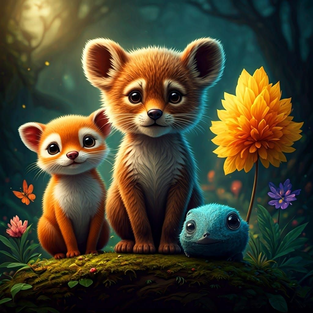 Enchanting Animals in Vibrant Fantasy Illustration