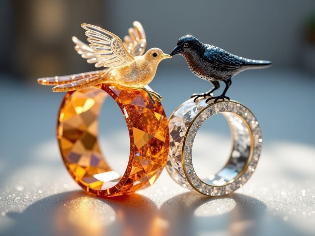 Dove and Crow Wedding Rings with Crystals