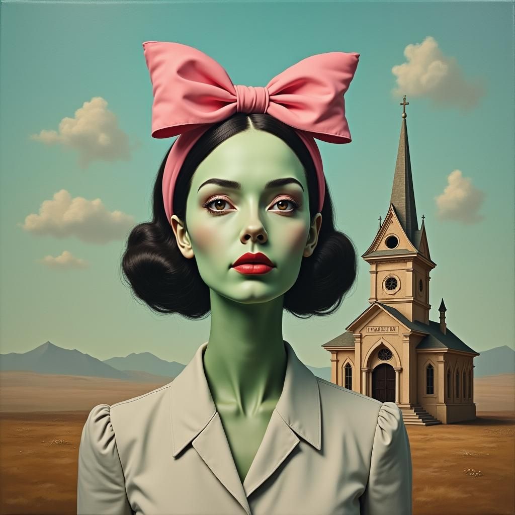 Surreal Woman in Front of Alien Church, Dali Style