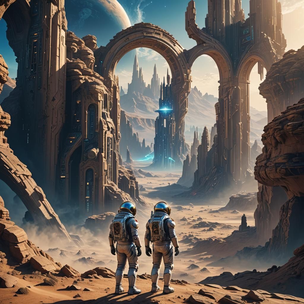 Astronaut Overlooking Alien City in Epic 3D Style