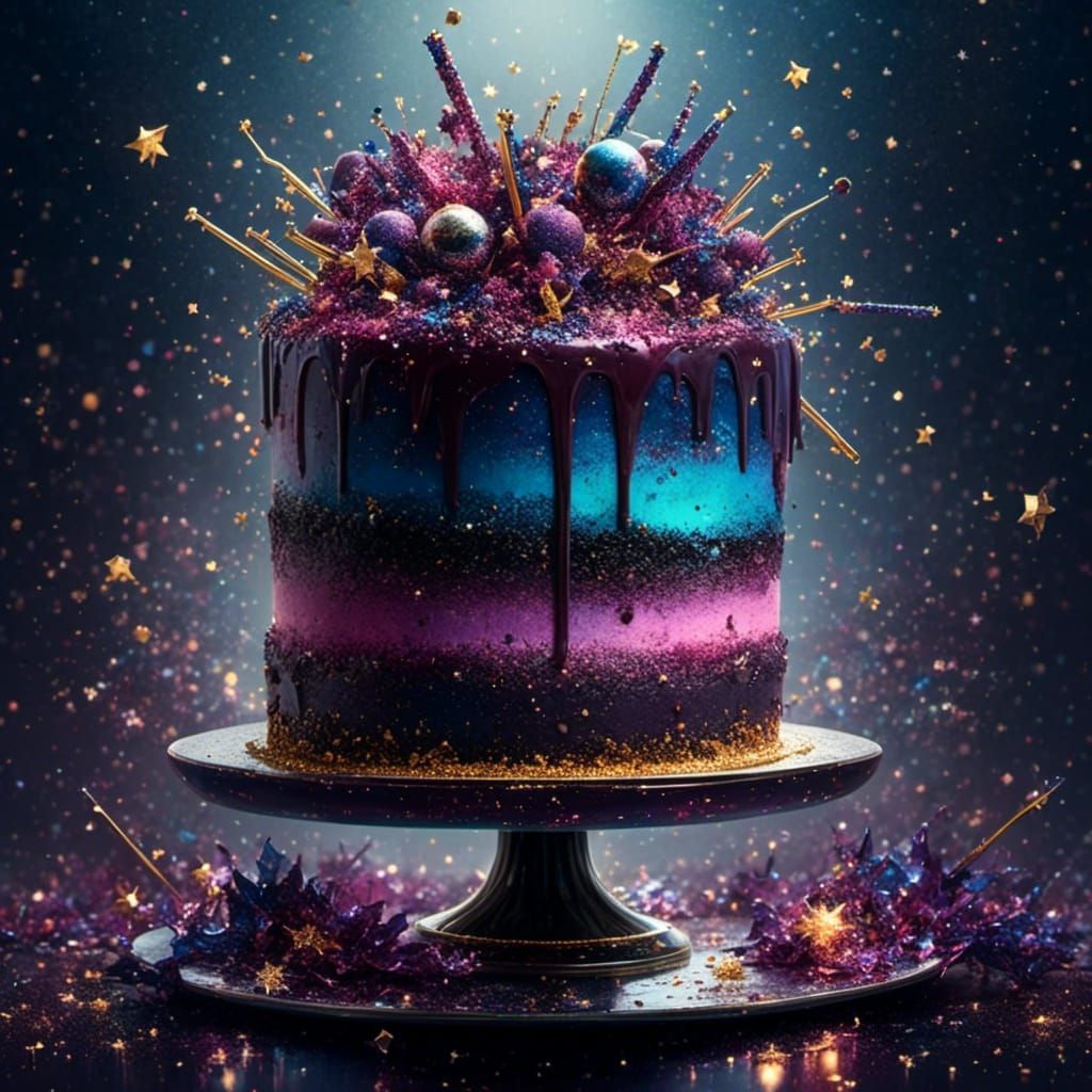 Celestial Cake in Ultrareal Oil and Acrylic Illustration