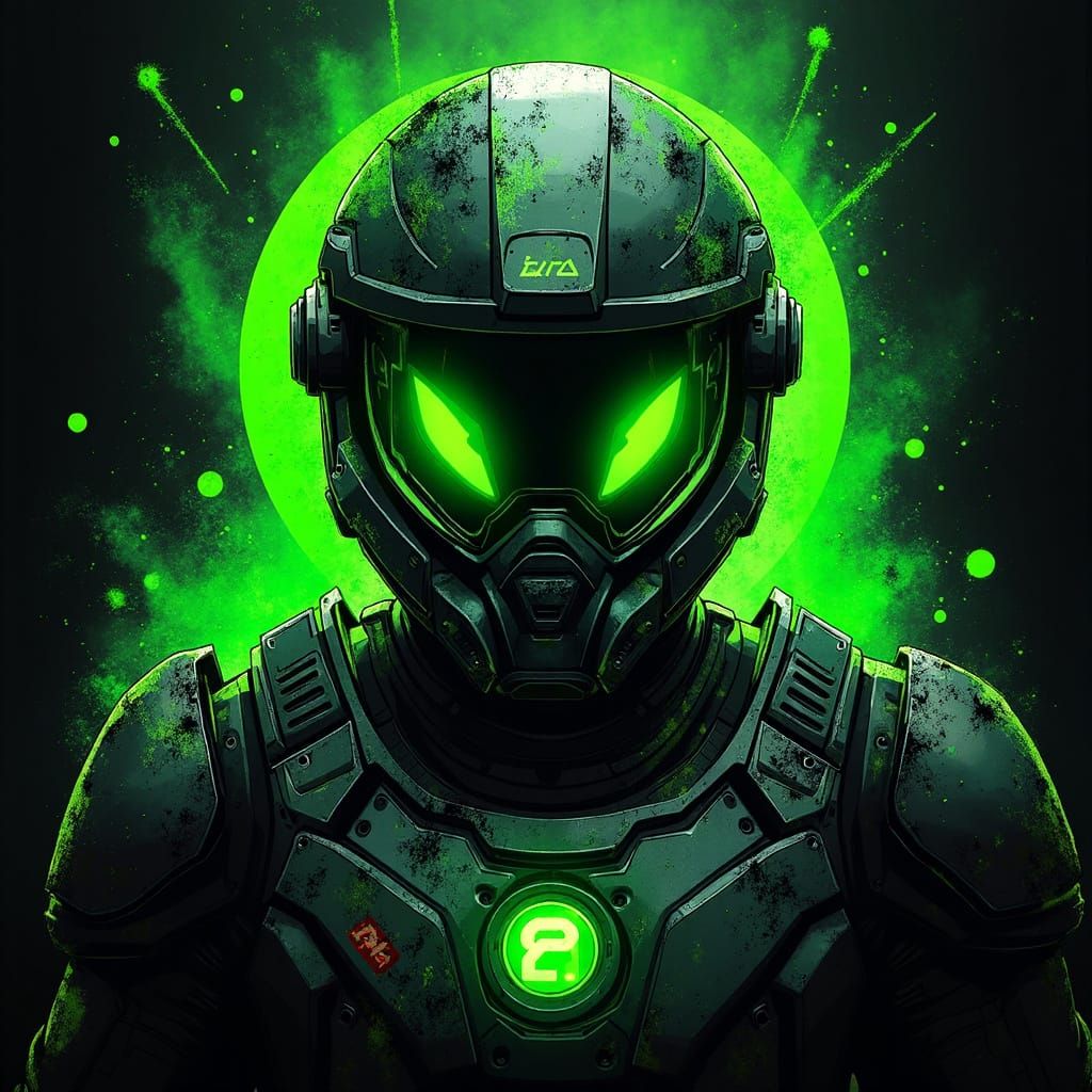 Green-Eyed Space Warrior in Digital Art Style