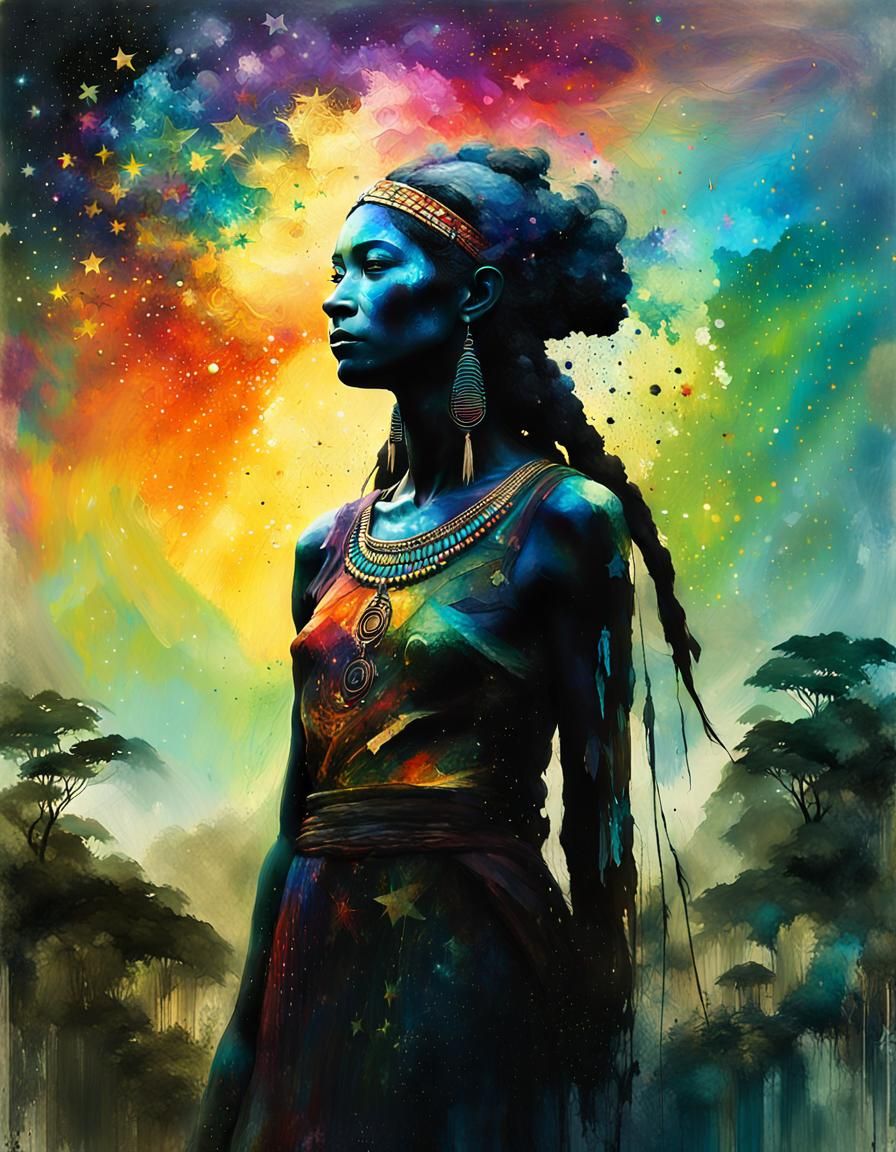 Amazon Goddess in Alien Landscape Double Exposure