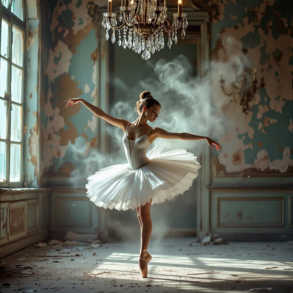 Ballerina Dissolving into Dust in Faded Grandeur