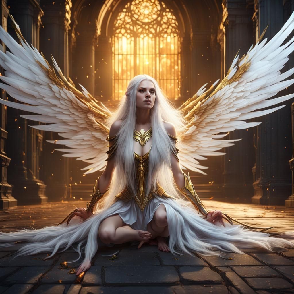 Fae Female in Agony with Glowing Wings
