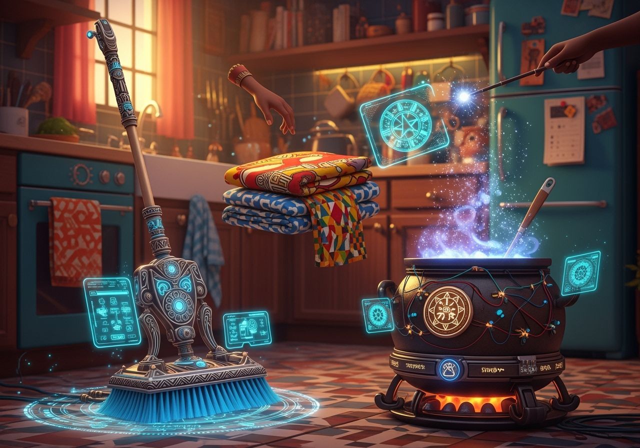 Afrofuturistic Enchanted Kitchen with Magical Chores