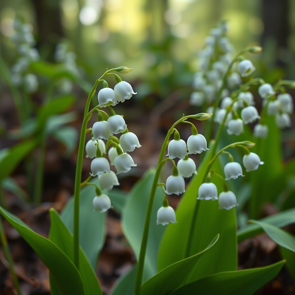 Ethereal Lily of the Valley Blooms in Whimsical Forest