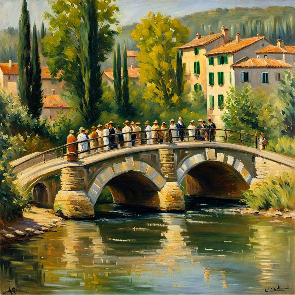 Italian Stone Bridge in Impressionistic Style