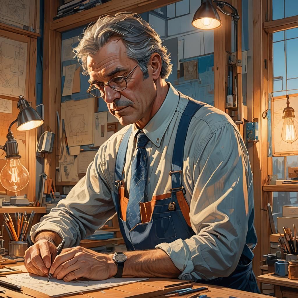 Architect Portrait in Art Nouveau Style