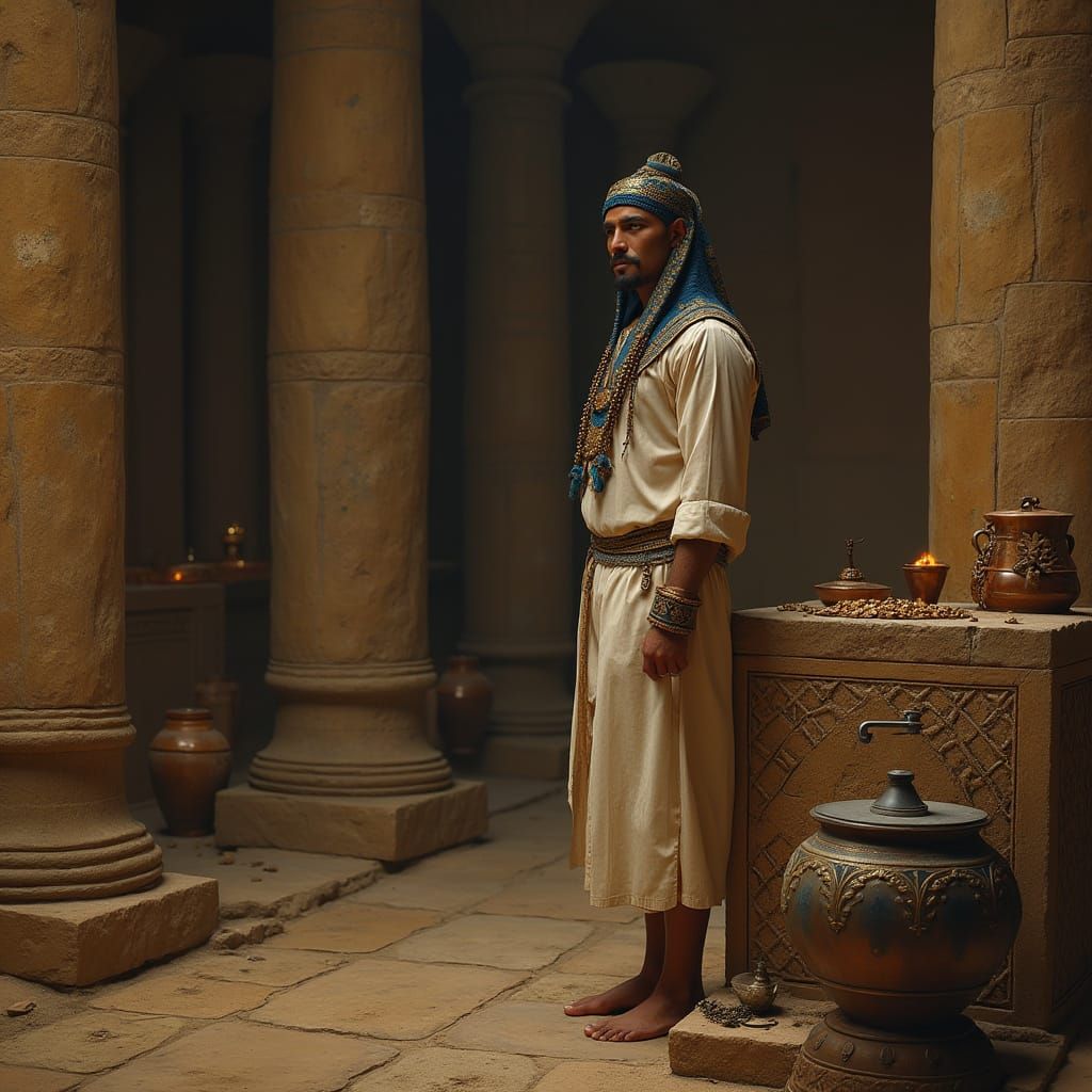 Egyptian Man in Temple, Photorealistic Portrait