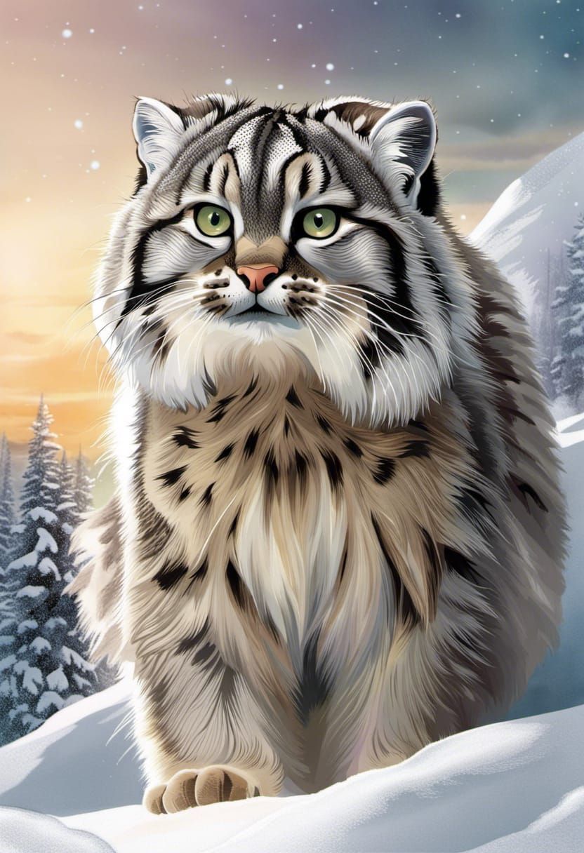 Pallas Cat in Snowy Winter Collage