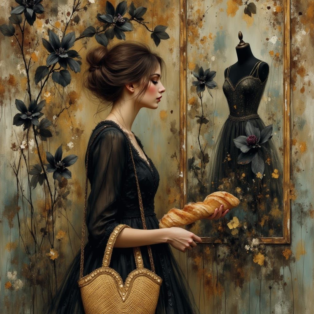 Elegant Woman with Orchids in Art Nouveau Style