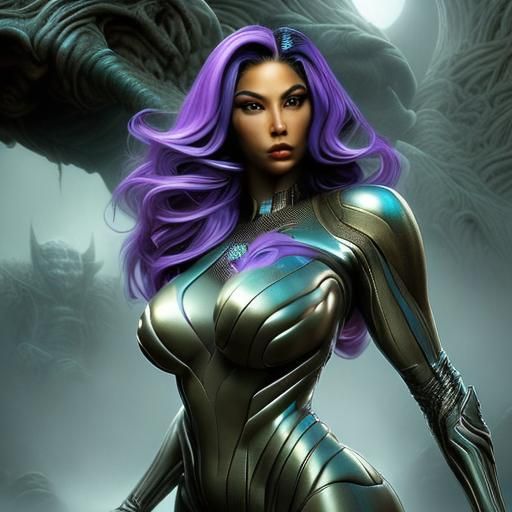 Alien Strides Through Swamp in Cyberpunk Style