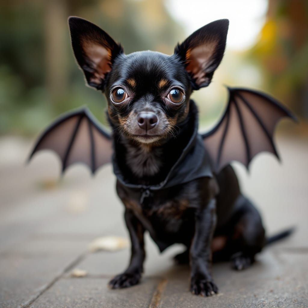 Chihuahua Dressed as Fruit Bat for Halloween