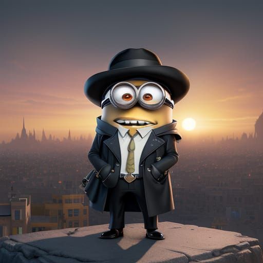 Charming Minion in Trench Coat, Inspired by Classic Film Noi...
