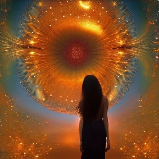 Surreal Woman Searches for Stars in Abstract Landscape