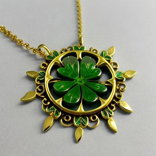 Jade Clover Pendant on Gold Necklace