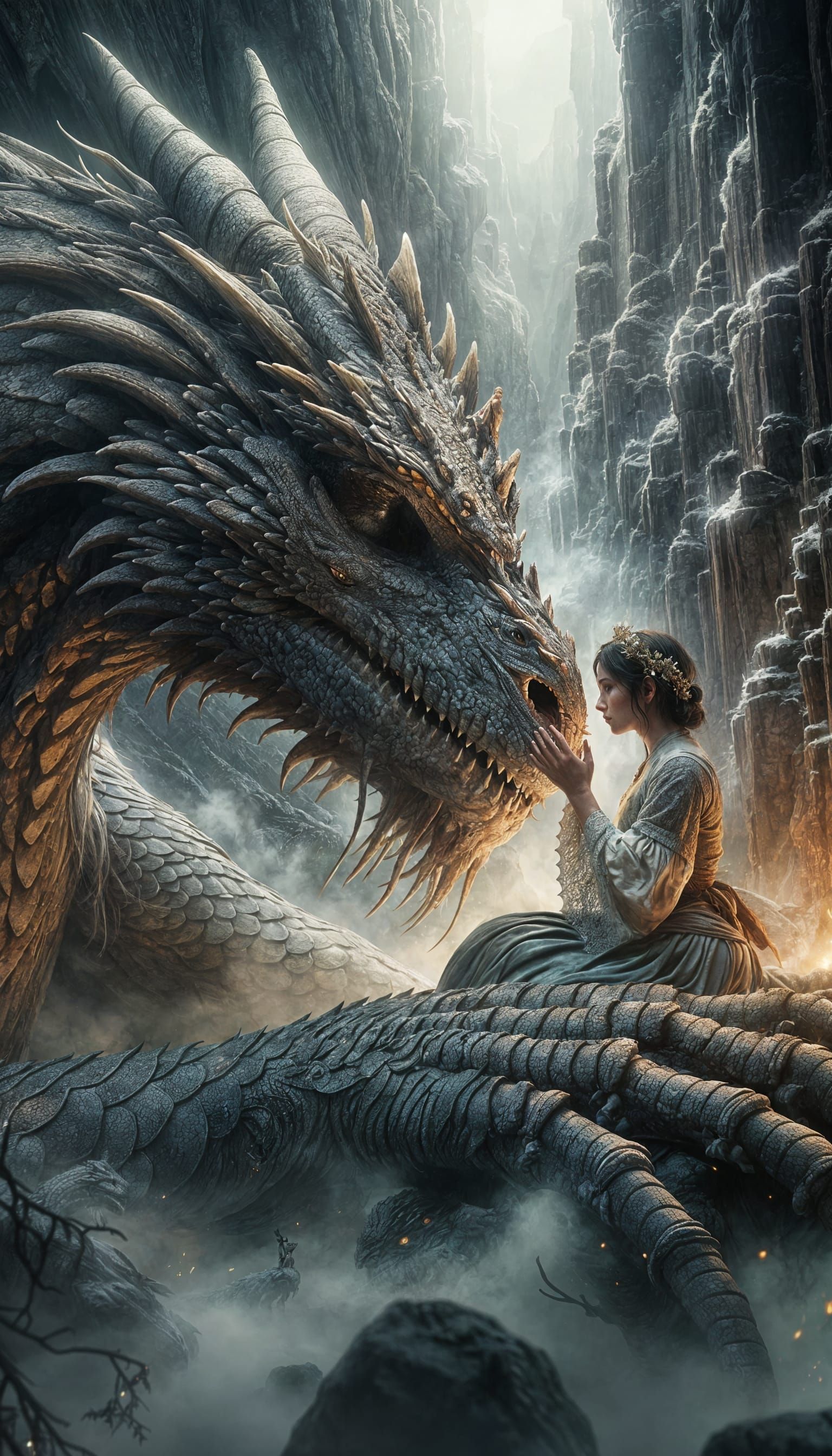 Woman Embracing Dragon in Northern Renaissance Style