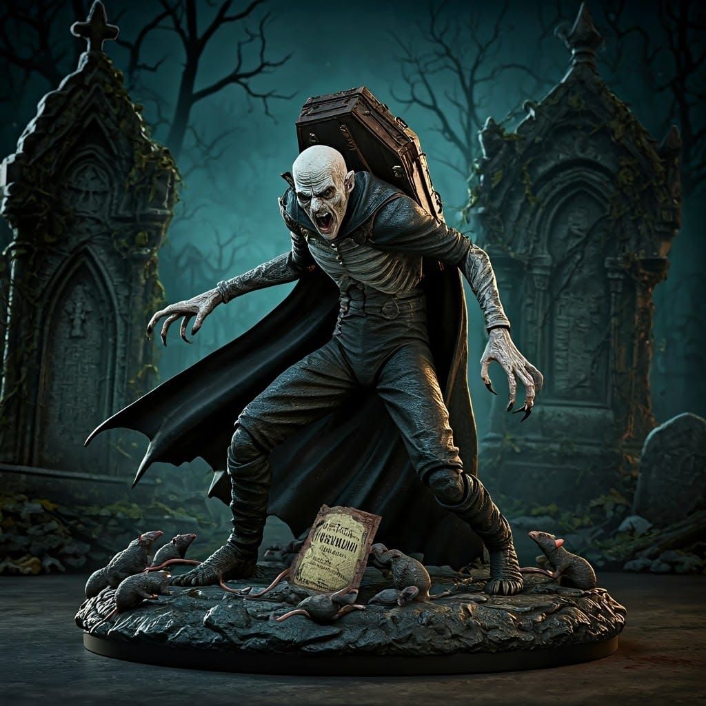 Gothic Nosferatu Figure in Mid-Pounce with Articulated Cape ...
