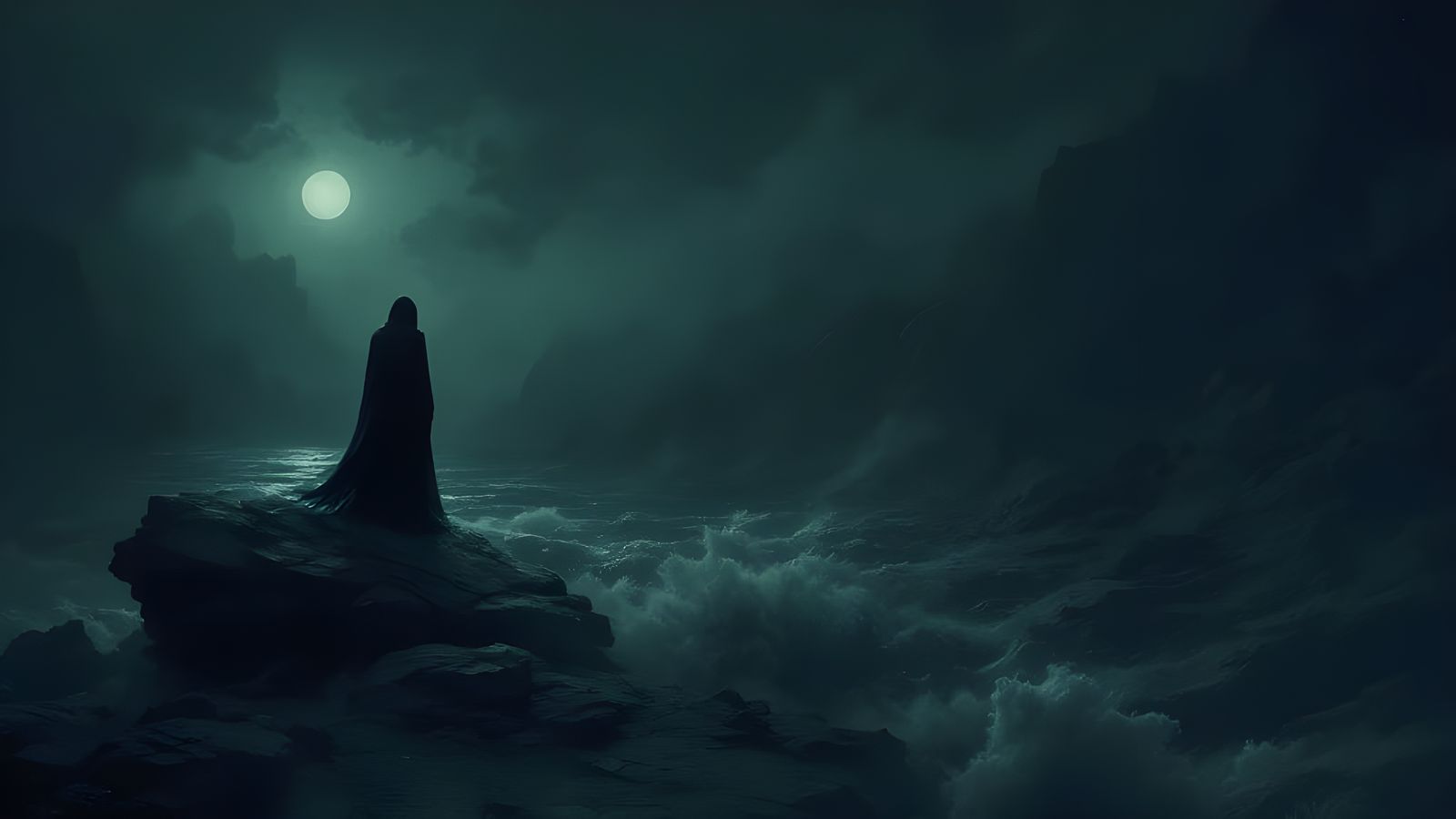 Mysterious Dark Landscape Under Twilight Skies