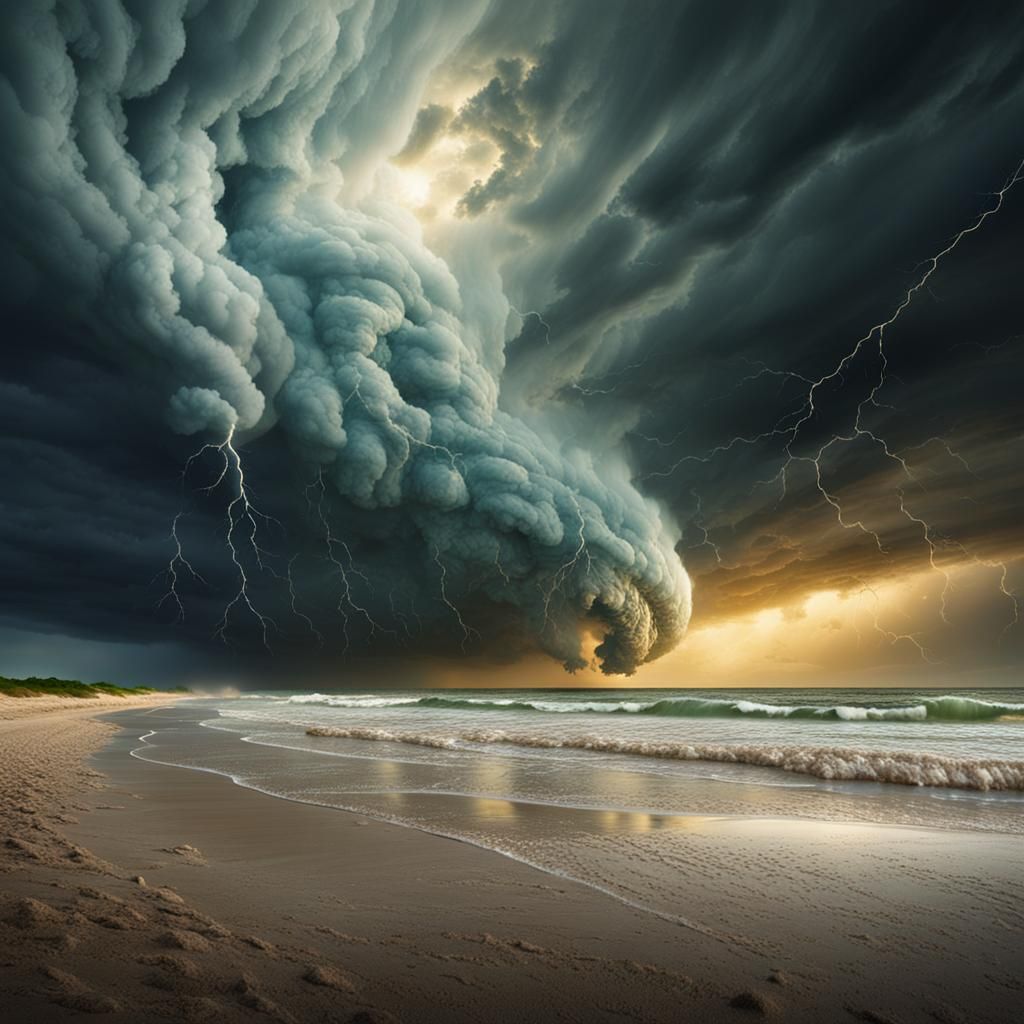Texas Supercell Storm with Beach Volleyball, Digital Art