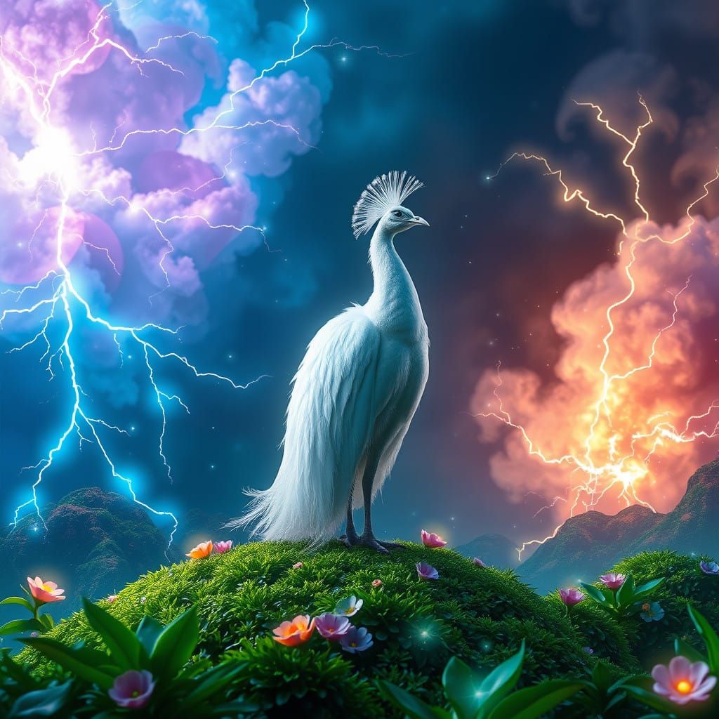Ethereal Peacock Reigns in Whimsical Dreamworld