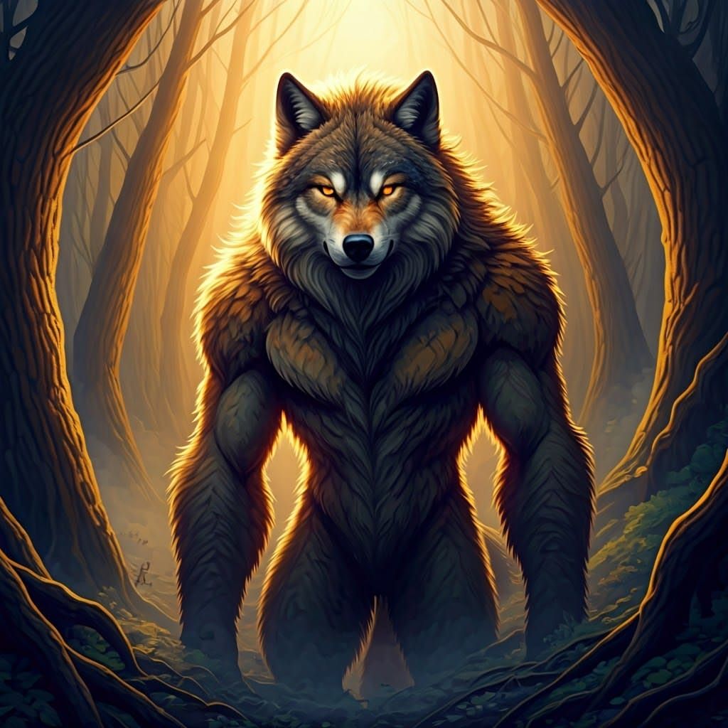 Majestic Werewolf in Golden Forest Clearing