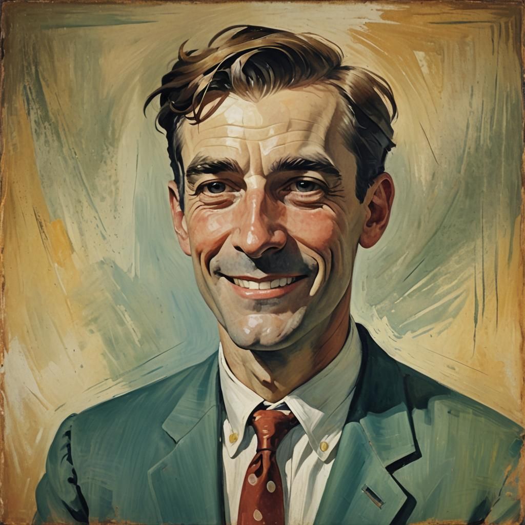 A happy smilimg man, abstract surreal portrait, oil painting...