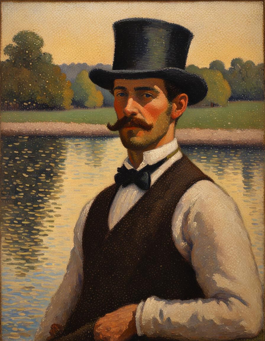 Pointillist Portrait of Man with Top Hat