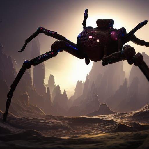Fantastical Robot Spider in Detailed Matte Painting
