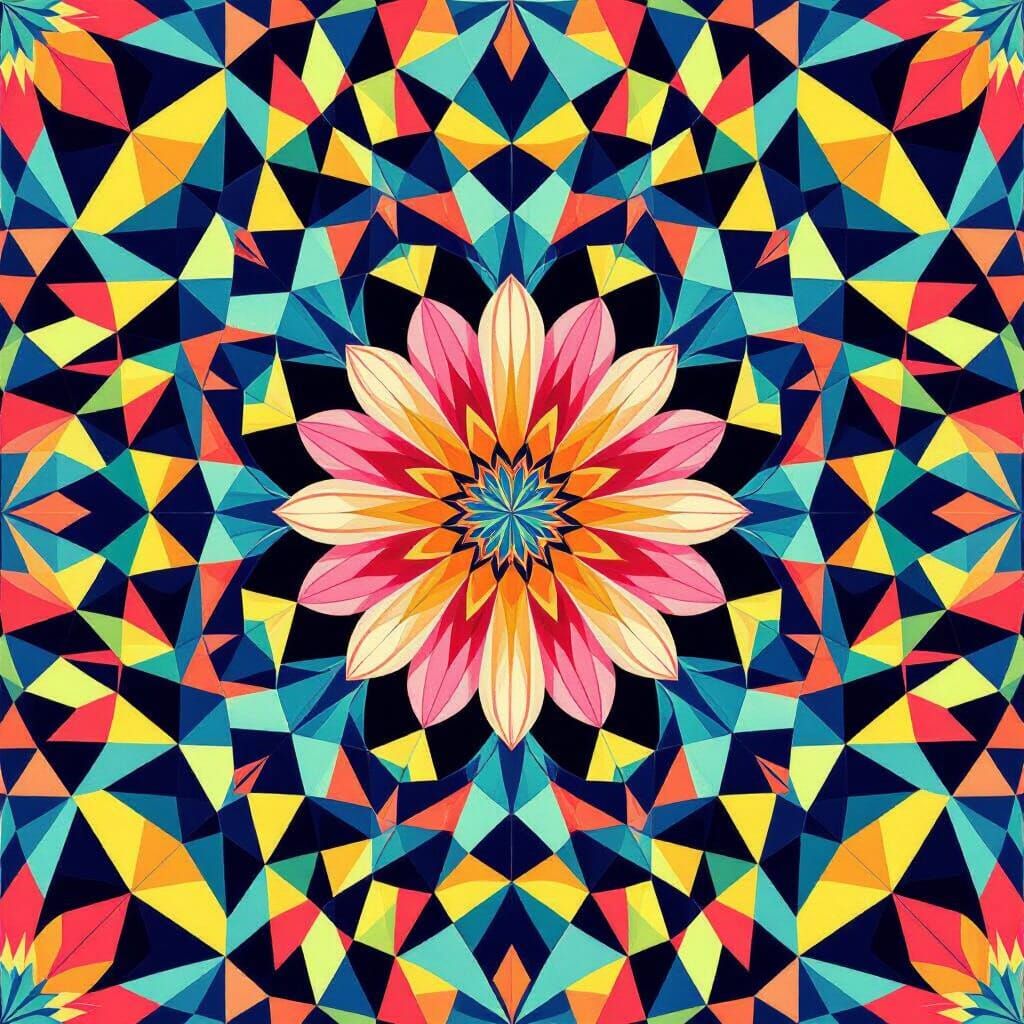 Kaleidoscopic Flower in Optical Art Style