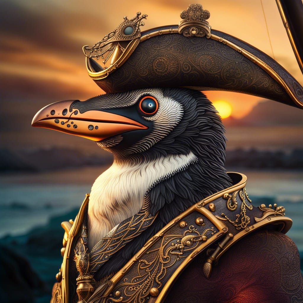 Penguin Pirate Panorama: Fierce and Intricately Detailed
