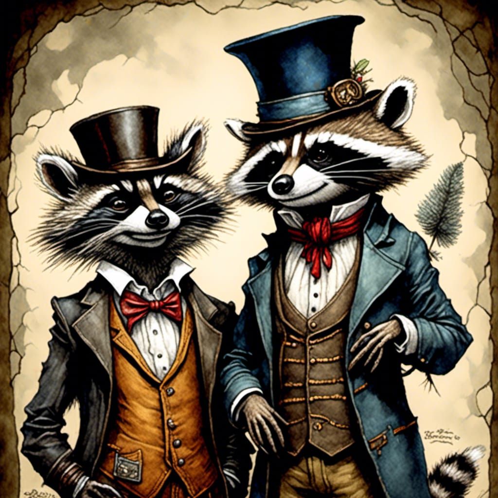 Raccoons in Top Hats by DiTerlizzi: Furry Art