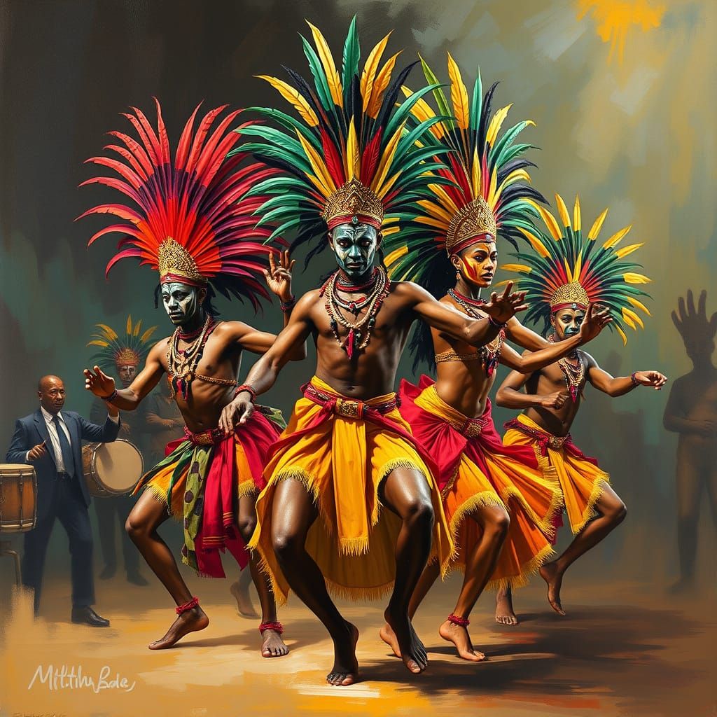 African Tribal Dance Performance with Vibrant Headdresses