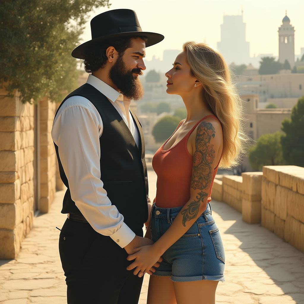 Jerusalem Couple Holding Hands in Renaissance Style