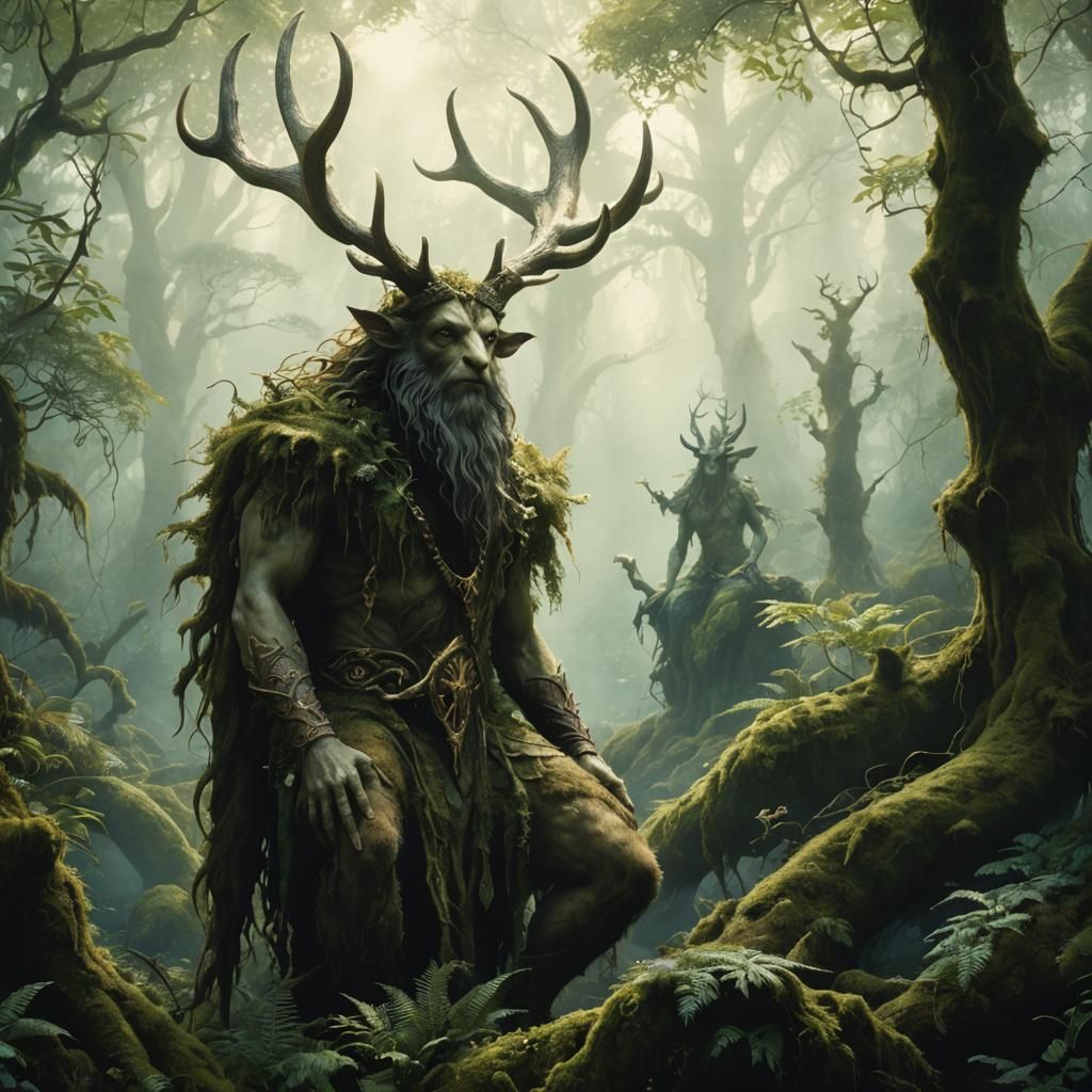 Cernunnos in Mossy Forest: A Fantasy Art Masterpiece