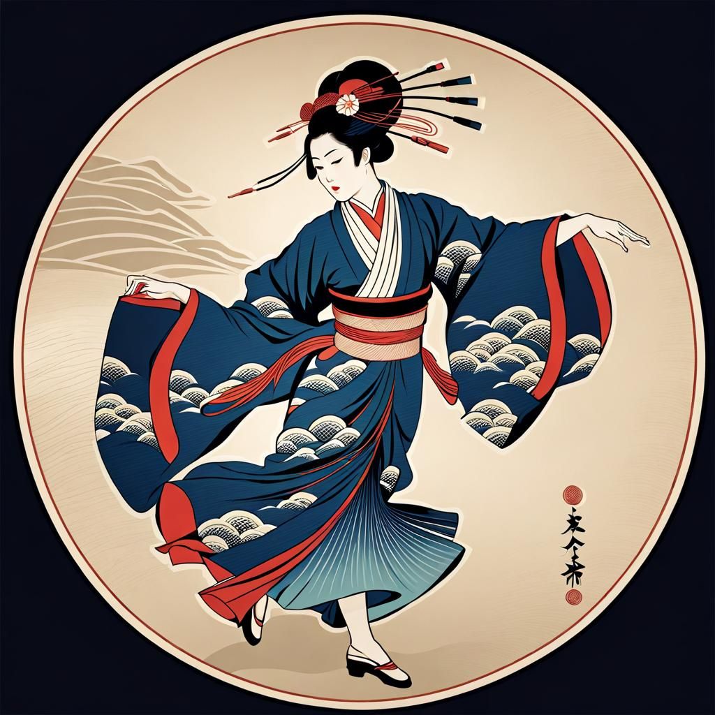 Elegant Japanese Dancer in Ukiyo-e Style