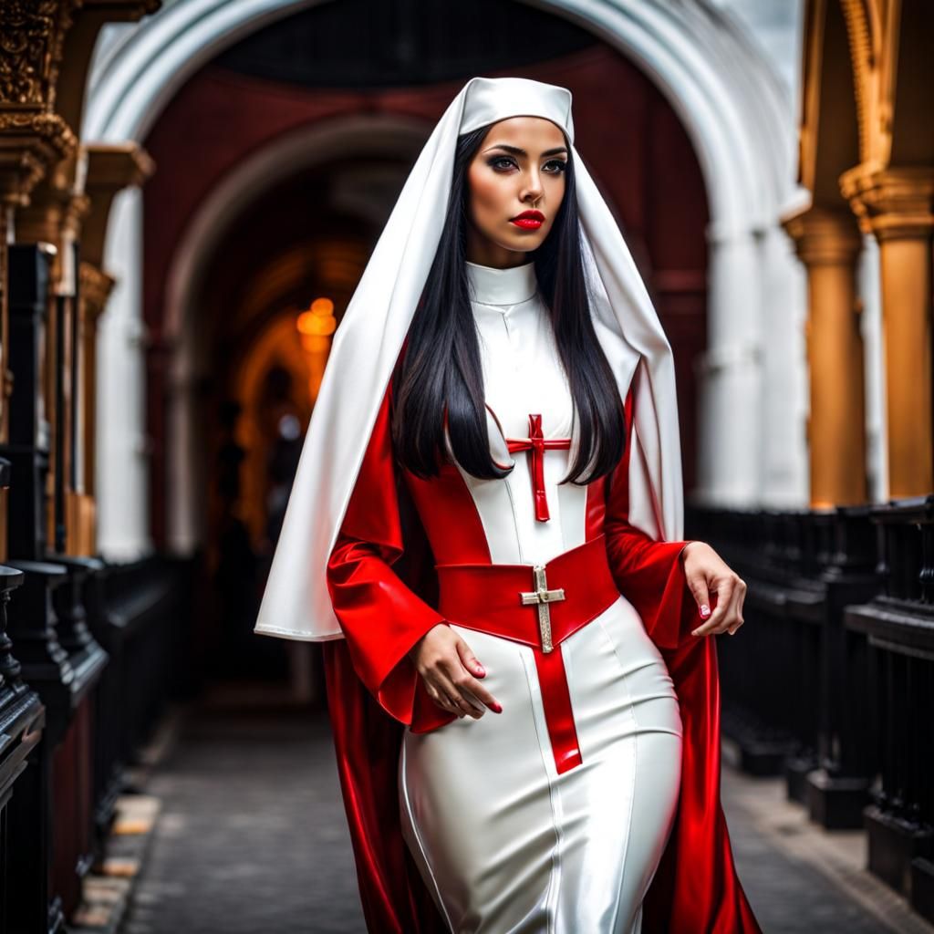 Mysterious Nun in Latex Lingerie, Alluring Masterpiece