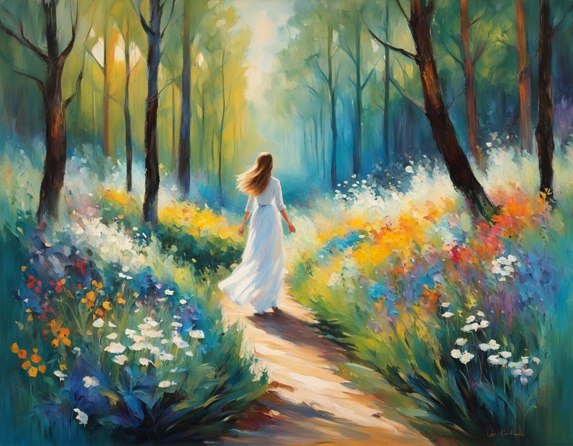 Ethereal Forest Goddess in Impressionist Style