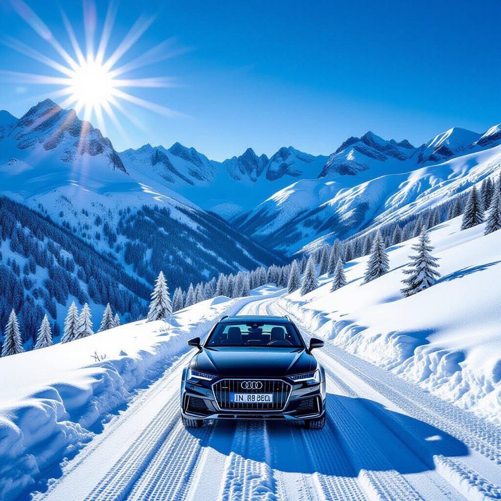Audi A6 Allroad on Snowy Transfagarasan Highway