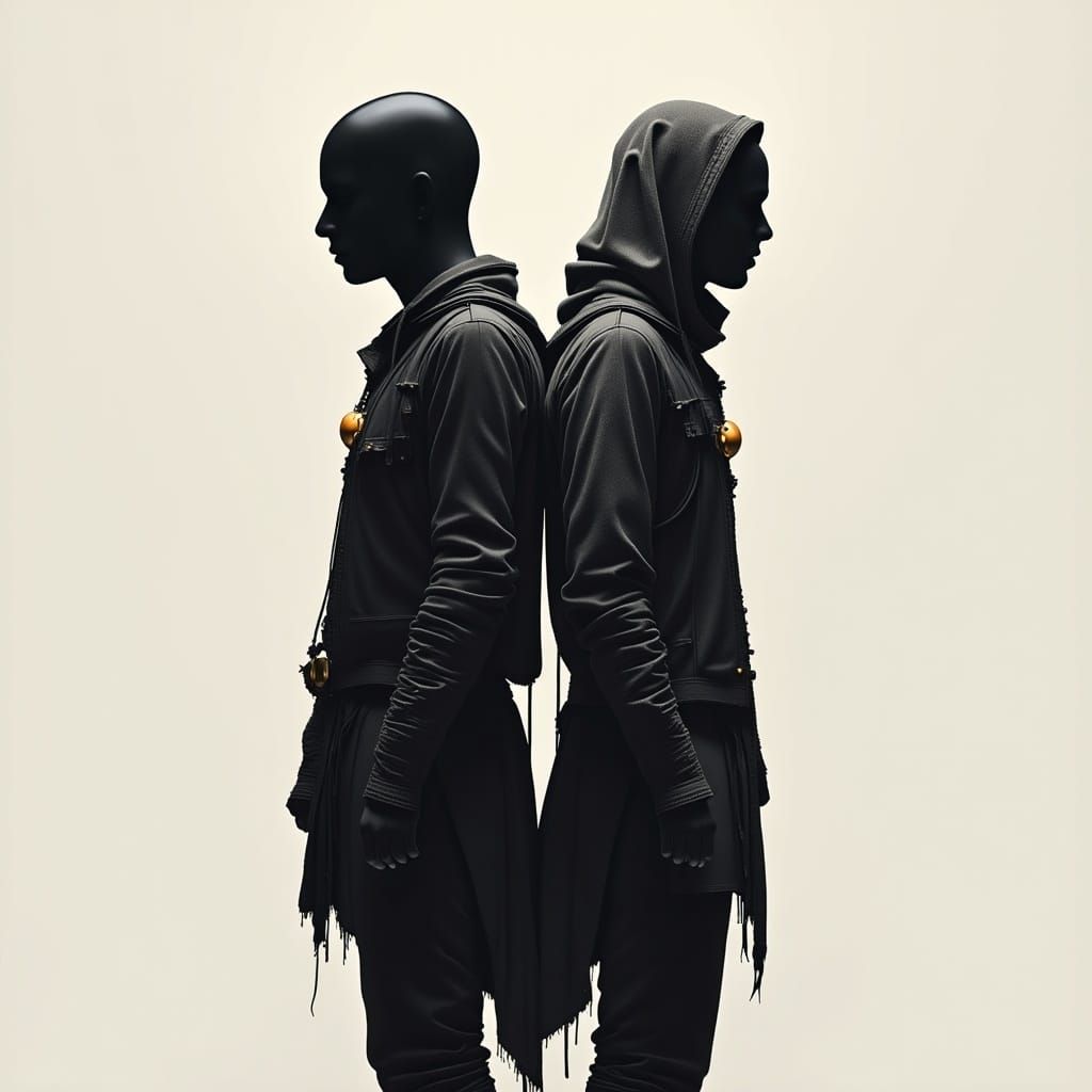 Back-to-Back Figures with Cloak and Pendant