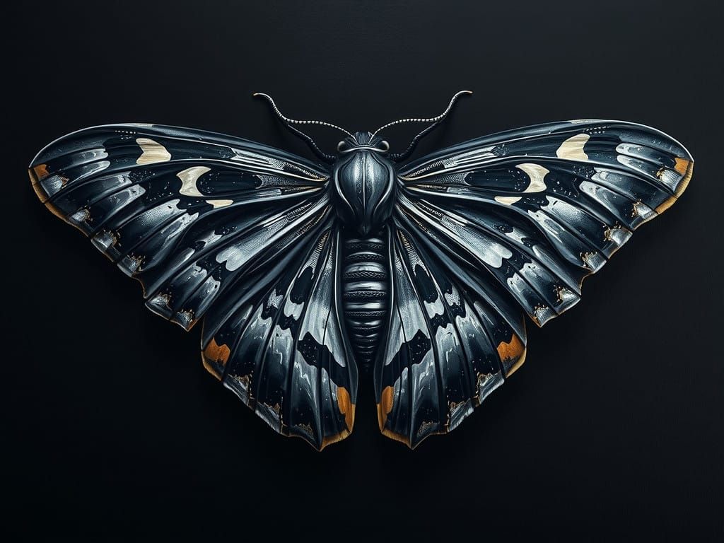 Surreal Nighttime Cecropia Moth Painting in Grunge Style