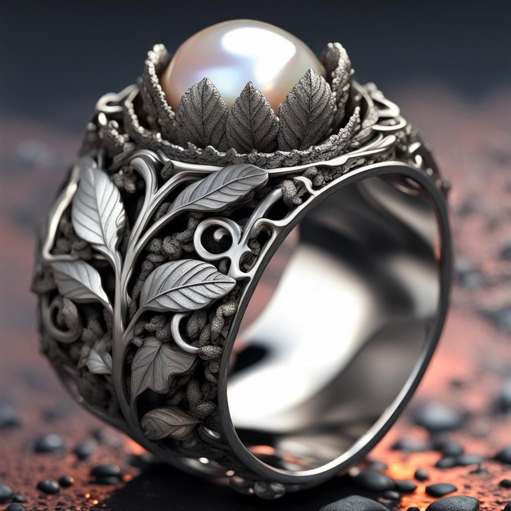 Pearl ring and elvish design