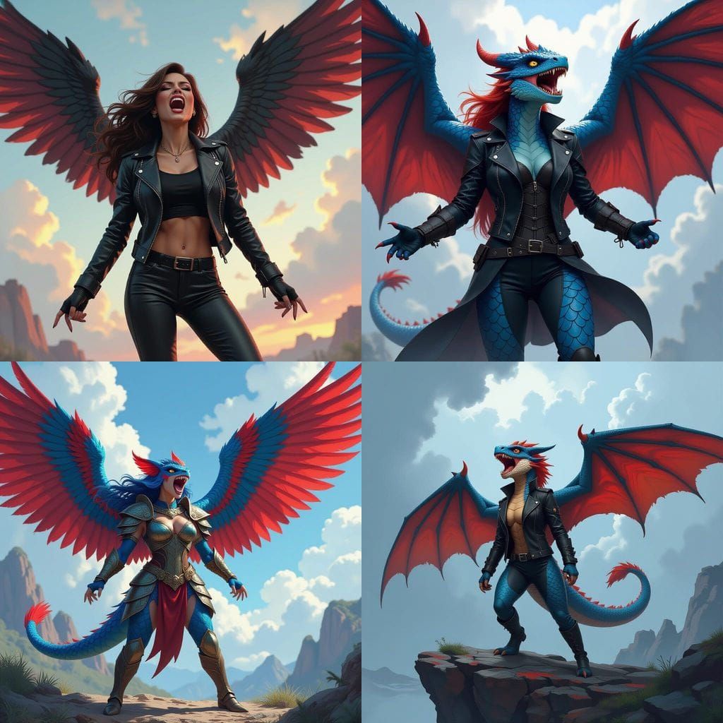 Fearsome Anthromorphic Dragon Roaring to the Sky