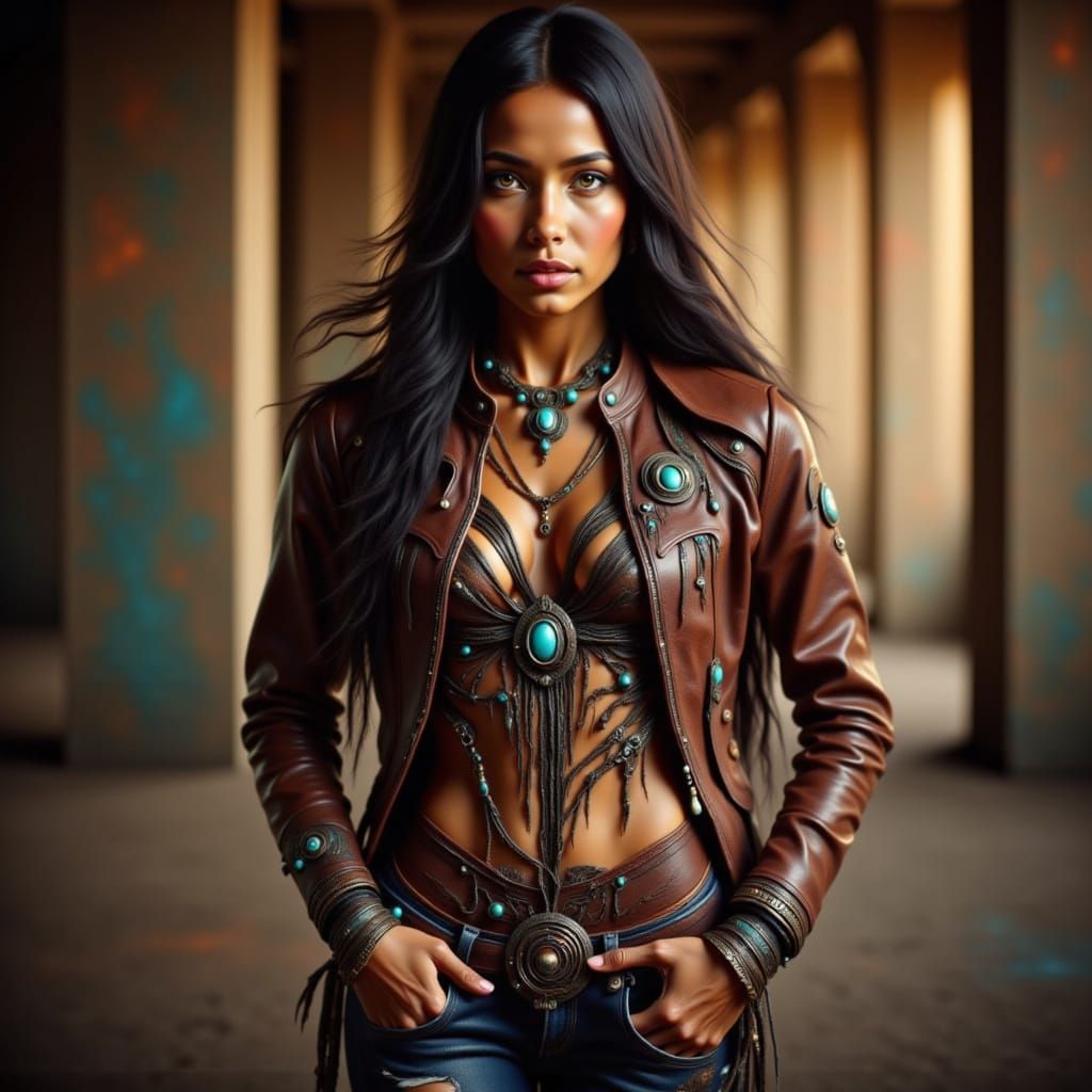 Confident Native American Woman Studio Portrait