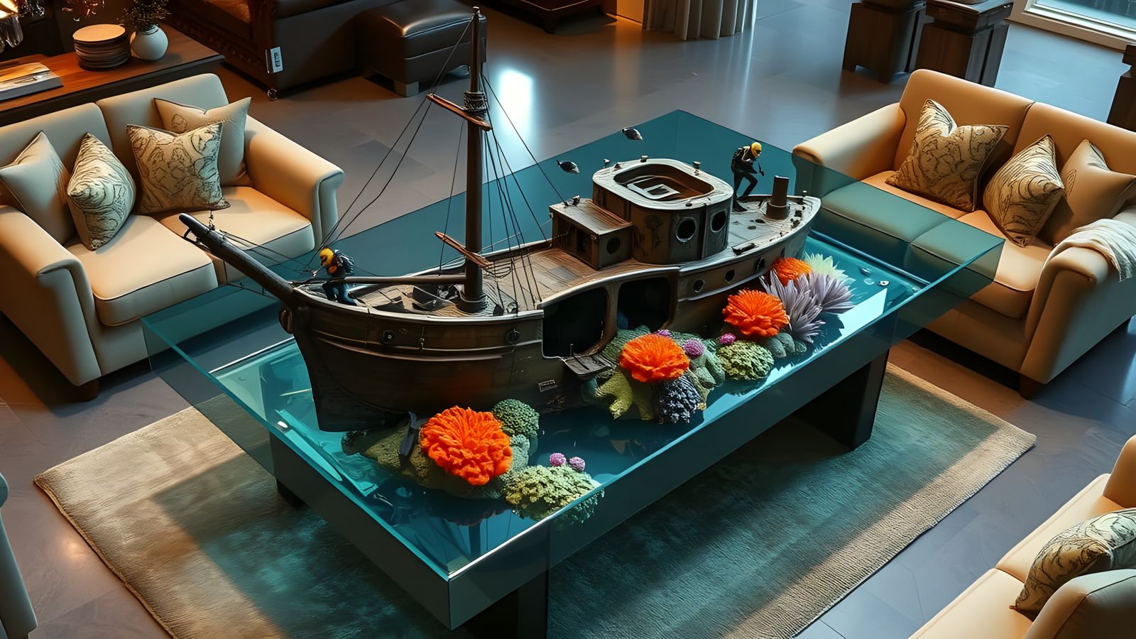 Substantial Shipwreck in Hyperrealistic Plexiglas Aquarium