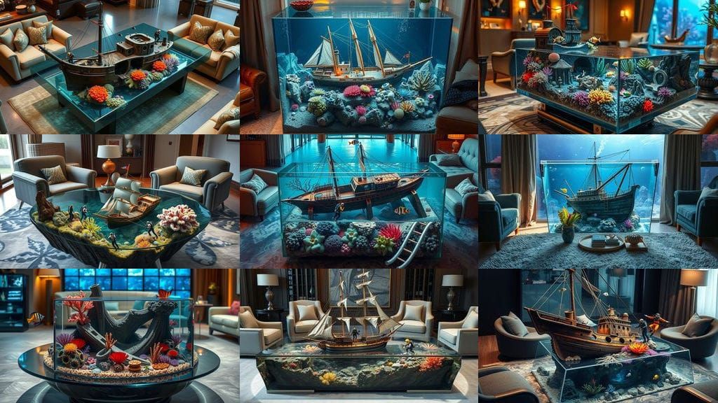 Luxurious Underwater Shipwreck Coffee Table in Plexiglas Aqu...