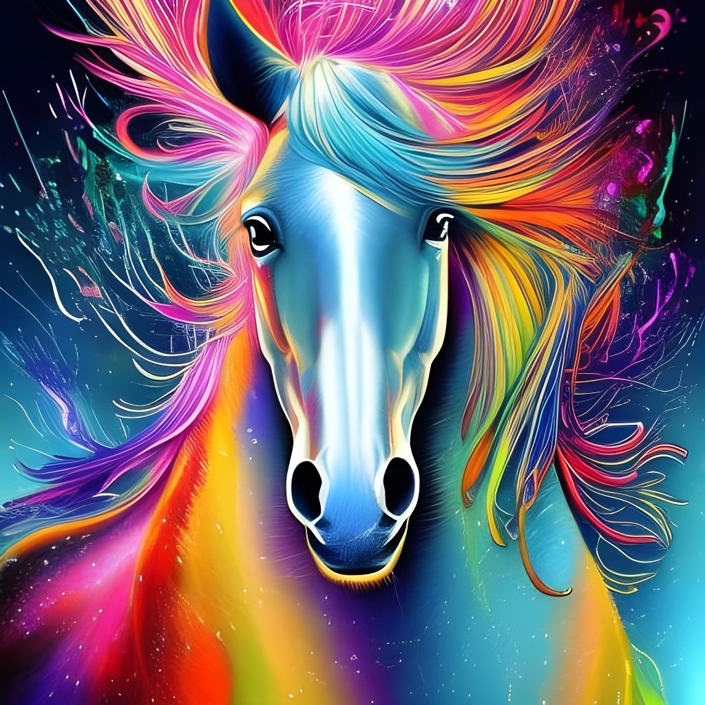 Colorful Horse Galloping by the Sea as Digital Art